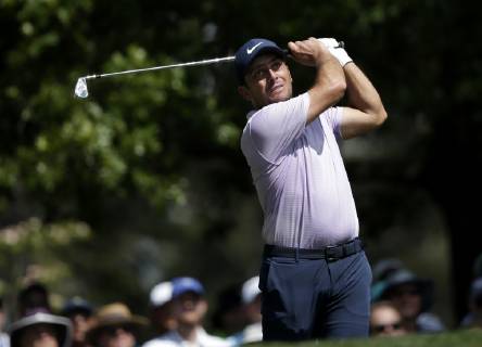 Francesco Molinari of Italy hits a tee shot on the 4th hole in the third round at the 2019 Masters Tournament at Augusta National Golf Club in Augusta, Georgia, on April 13, 2019.  AUG20190413906 JOHNxANGELILLO