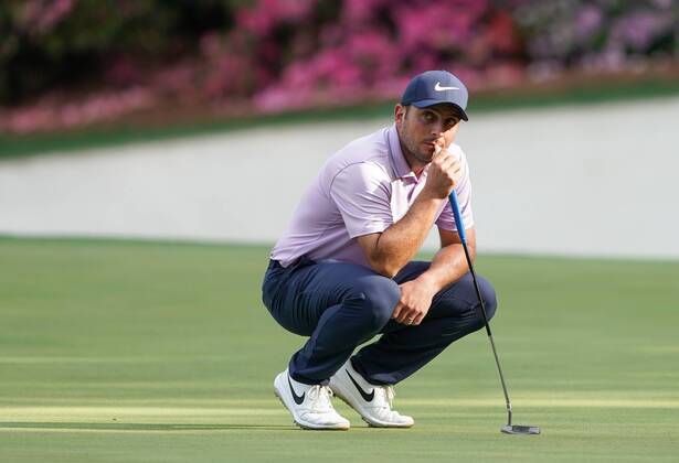 Brooks Koepka lines up a putt on the 13th green during the third round of the Masters Tournament at Augusta National Golf Club in Augusta, Georgia, on April 13, 2019.  AUG201904133322 KEVINxDIETSCH