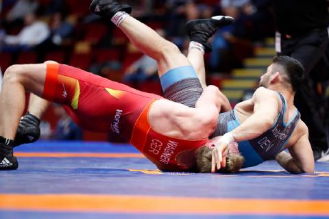 Wrestling European Championships 2019 13 04 2019 Bucharest Greco Roman 82kg Hannes Wagner red GER vs Rajbek Alvievich BISULTANOV blue DEN
