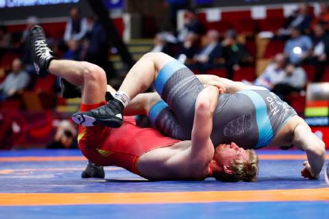 Wrestling European Championships 2019 13 04 2019 Bucharest Greco Roman 82kg Hannes Wagner red GER vs Rajbek Alvievich BISULTANOV blue DEN