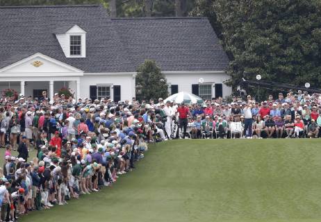 Francesco Molinari of Italy hits his tee ball on the 1st hole in the final round at the 2019 Masters Tournament at Augusta National Golf Club in Augusta, Georgia, on April 14, 2019.  AUG20190414907 JOHNxANGELILLO