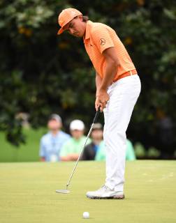 Rickie Fowler putts for birdie on the first green during the final round of the Masters Tournament at Augusta National Golf Club in Augusta, Georgia, on April 14, 2019.  AUG20190414304 KEVINxDIETSCH