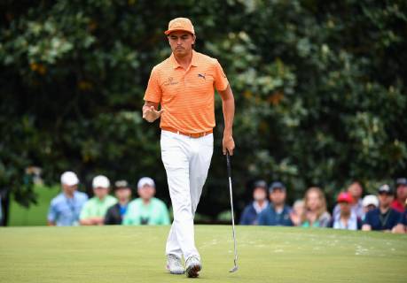 Rickie Fowler putts for birdie on the first green during the final round of the Masters Tournament at Augusta National Golf Club in Augusta, Georgia, on April 14, 2019.  AUG20190414305 KEVINxDIETSCH