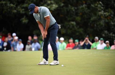 Brooks Koepka putts on the first green during the final round of the Masters Tournament at Augusta National Golf Club in Augusta, Georgia, on April 14, 2019.  AUG20190414311 KEVINxDIETSCH