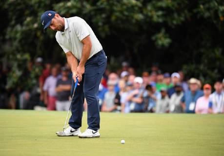 Francesco Molinari putts on the first green during the final round of the Masters Tournament at Augusta National Golf Club in Augusta, Georgia, on April 14, 2019.  AUG20190414320 KEVINxDIETSCH