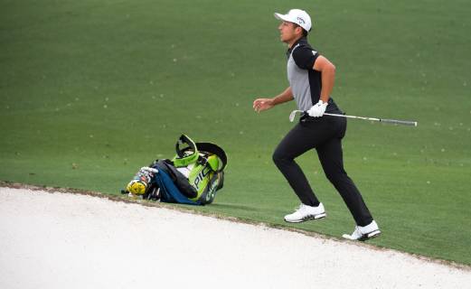 Xander Schauffele runs up the 18th fairway during the final round of the Masters Tournament at Augusta National Golf Club in Augusta, Georgia, on April 14, 2019.  AUG20190414351 KEVINxDIETSCH