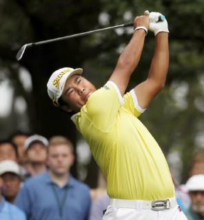 Golf: Masters Tournament Hideki Matsuyama of Japan hits a tee shot on the fourth hole during the final round of the Masters Tournament in Augusta, Georgia, on April 14, 2019. He finished 32nd. 