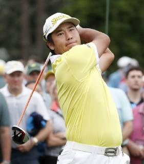 Golf: Masters Tournament Hideki Matsuyama of Japan hits a tee shot on the first hole during the final round of the Masters Tournament in Augusta, Georgia, on April 14, 2019. He finished 32nd. 