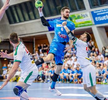 TVB 1898 Stuttgart SC DHfK Leipzig Weiss Dominik TVB 1898 Stuttgart 6 at the match in the Handball Bundesliga TVB 1898 Stuttgart SC DHfK Leipzig Stuttgart 21 04 19 Handball 27 Matchday Baden Wuerttemberg Germany