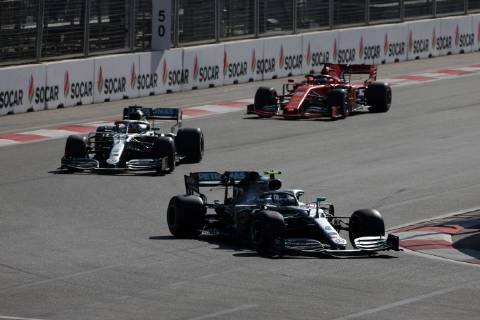 Photo4 LaPresse 28 04 2019 Baku, Azerbaijan Grand Prix Formula One Azerbaijan 2019 In the pic: Valtteri Bottas (FIN) Mercedes AMG F1 W10 leads Lewis Hamilton (GBR) Mercedes AMG F1 W10 and Sebastian Vettel (GER) Scuderia Ferrari SF90  Copyright: xPhoto4 LaPressex