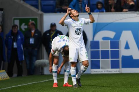 28 04 2019 xmeix Football 1 Bundesliga TSG 1899 Hoffenheim VfL Wolfsburg emspor v l Jubel zum Ausgleich zum 1 1 by De Asevedo Furtado VfL Wolfsburg DFL regulations prohibit any use of photographs as image sequences and or quasi video 1 Fussball Bundesliga TSG 1899 Hoffenheim VfL Wolfsburg Sinsheim Copyright: xEIBNER Meiserx EP_MEIS