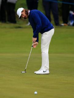9th May 2019, Hillside Golf Club, Southport, England; Betfred British Masters, hosted by Tommy Fleetwood, day 1; Tommy Fleetwood putting for an eagle on the par five 11th hole  ActionPlus12132417 DavidxBlunsden