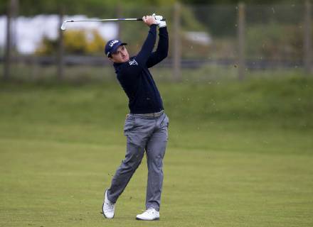 9th May 2019, Hillside Golf Club, Southport, England; Betfred British Masters, hosted by Tommy Fleetwood, first round ; Paul Dunne (IRE) plays a lofted iron shot to the first green  ActionPlus12132528 DavidxBlunsden