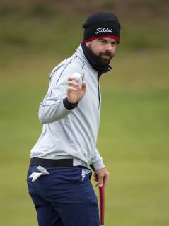 9th May 2019, Hillside Golf Club, Southport, England; Betfred British Masters, hosted by Tommy Fleetwood, first round ; Nick Cullen (ENG) reacts after holing his putt on the 8th green  ActionPlus12132709 DavidxBlunsden