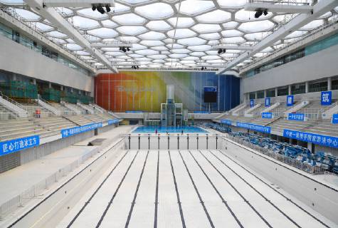 (190510) -- BEIJING, May 10, 2019 (Xinhua) -- Photo taken on May 9, 2019 shows the construction site of the National Aquatics Center, the venue for curling events of the 2022 Winter Olympic Games Olympische Spiele Olympia OS in Beijing, China. According to an exclusive interview on Thursday with Xu Zhijun, deputy secretary of the Beijing Organizing Committee for the 2022 Olympic and Paralympic Winter games Winterspiele Spiele Summer games the preparation work is so far going smoothly in terms of many aspects such as infrastructure construction projects, as there are 1,000 days left until the 2022 Beijing Winter Olympics begin. (Xinhua Ren Chao) (SP)CHINA-BEIJING-BEJING 2022 OLYMPIC GAMES-VENEUS-CONSTRUCTION SITE (CN)