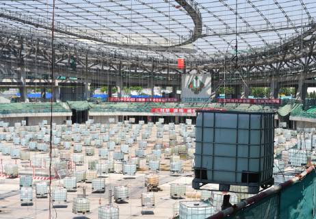 (190510) -- BEIJING, May 10, 2019 (Xinhua) -- Photo taken on May 9, 2019 shows the construction site of the National Speed skating Eisschnelllauf Hall, the venue for speed skating events of the 2022 Winter Olympic Games Olympische Spiele Olympia OS in Beijing, China. According to an exclusive interview on Thursday with Xu Zhijun, deputy secretary of the Beijing Organizing Committee for the 2022 Olympic and Paralympic Winter games Winterspiele Spiele Summer games the preparation work is so far going smoothly in terms of many aspects such as infrastructure construction projects, as there are 1,000 days left until the 2022 Beijing Winter Olympics begin. (Xinhua Ren Chao) (SP)CHINA-BEIJING-BEJING 2022 OLYMPIC GAMES-VENEUS-CONSTRUCTION SITE (CN)