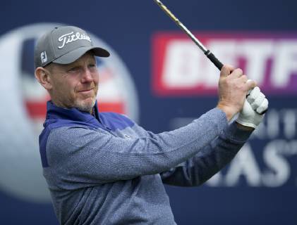 10th May 2019, Hillside Golf Club, Southport, England; Betfred British Masters, hosted by Tommy Fleetwood, day 2; Stephen Gallacher (SCO) prepares to hit his tee shot on the opening hole  ActionPlus12133163 DavidxBlunsden