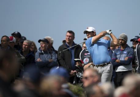 10th May 2019, Hillside Golf Club, Southport, England; Betfred British Masters, hosted by Tommy Fleetwood, day 2; Adrian Otaegui (POR) drives from the second tee watched by the gallery  ActionPlus12133167 DavidxBlunsden
