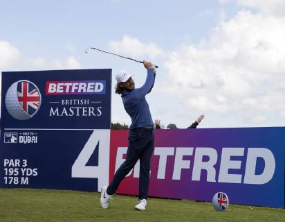 10th May 2019, Hillside Golf Club, Southport, England; Betfred British Masters, hosted by Tommy Fleetwood, day 2; Tommy Fleetwood (ENG) hits his tee shot on the par three 4th hole  ActionPlus12133174 DavidxBlunsden