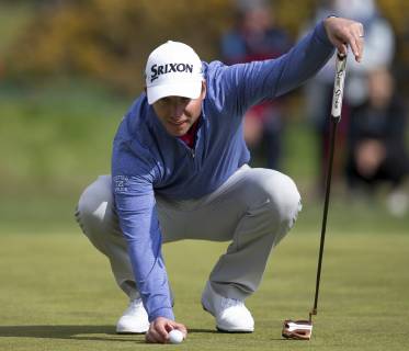 10th May 2019, Hillside Golf Club, Southport, England; Betfred British Masters, hosted by Tommy Fleetwood, day 2; Dean Burmester lines up his putt on the 4th green  ActionPlus12133181 DavidxBlunsden