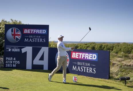 11th May 2019, Hillside Golf Club, Southport, England; Betfred British Masters, hosted by Tommy Fleetwood, day 3; Matt Wallace (ENG) hits his driver from the tee of the par four 14th hole  ActionPlus12133755 DavidxBlunsden