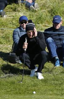11th May 2019, Hillside Golf Club, Southport, England; Betfred British Masters, hosted by Tommy Fleetwood, day 3; Marcus Kinhult (SWE) lines up his putt on the edge of the 17th green before finishing with a share of the overnight lead on 14 under par  ActionPlus12133875 AlanxMartin