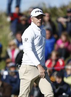 11th May 2019, Hillside Golf Club, Southport, England; Betfred British Masters, hosted by Tommy Fleetwood, day 3; Matt Wallace (ENG) watches his putt from the edge of the 17th green before finishing with a share of the overnight lead on 14 under par  ActionPlus12133877 AlanxMartin