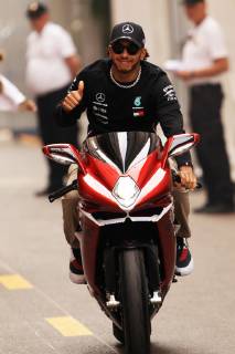 22nd May 2019, Monte Carlo, Monaco; FIA Formula 1 Grand Prix of Monte Carlo, driver arrival and preview day; Mercedes AMG Petronas Motorsport AMG, Lewis Hamilton arrives into the paddock on his motorbike  ActionPlus12136953 Octane