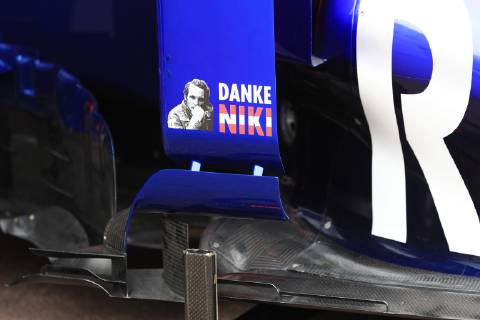 Sport Bilder des Tages 22nd May 2019, Monte Carlo, Monaco; FIA Formula 1 Grand Prix of Monte Carlo, driver arrival and preview day; Scuderia Toro Rosso car displays Danke Niki after the death of Niki Lauda  ActionPlus12136984 Octane