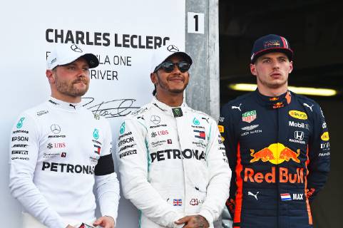 25 05 2019, xekx, Formula 1 FIA, 2019 Monaco Grand Prix Qualifying emspor, v l v l 2 Starting place Valtteri Bottas Mercedes AMG Petronas , 1 Starting place Lewis Hamilton Mercedes AMG Petronas , 3 Starting place Max Verstappen Aston Martin Red Bull Racing DFL DFB REGULATIONS PROHIBIT ANY USE OF PHOTOGRAPHS as IMAGE SEQUENCES and or QUASI VIDEO Monte Carlo eel-fotografie Eberhard Krieger
