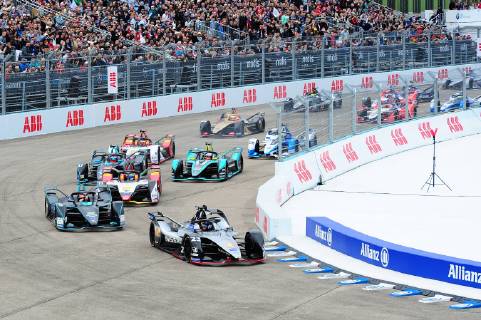 Start Sebastien Buemi Switzerland ahead of Stoffel Vandoorne Belgium and Lucas di Grassi Brazil ePrix from Germany 2019 in Berlin