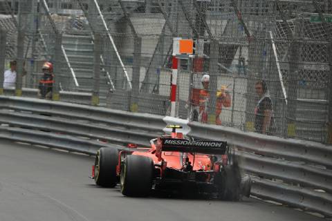 26th May 2019, Monte Carlo, Monaco; F1 Grand Prix of Monte Carlo, race day; Scuderia Ferrari, Charles Leclerc rear tire in shreds which will cause him to retire later in the race  ActionPlus12138147 Octane