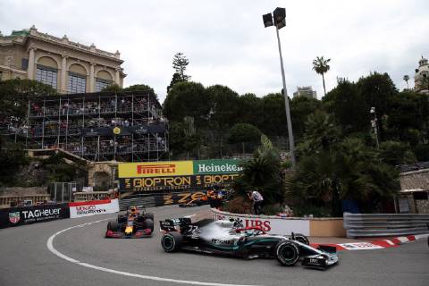 Photo4 LaPresse 26 05 2019 Monte Carlo, Monaco Grand Prix Formula One Monaco 2019 In the pic: Valtteri Bottas (FIN) Mercedes AMG F1 W10 and Pierre Gasly (FRA) Red Bull Racing RB15  Copyright: xPhoto4 LaPressex