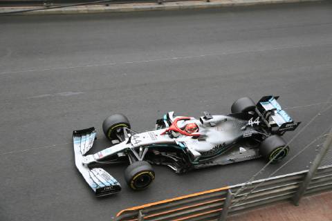 Lewis Hamilton, Mercedes on Avenue dÂ Ostende from Ste Devote Kuve towards Casino, Formula 1 Grand Prix, Principality of Monaco, Cote dÂ Azur Mediterranean Sea
