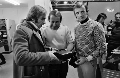 Olympic Games 1972, Alpine skiing Karl Schranz Austria SKI ALPIN Olympic Games 1972 Sapporo 06 02 1972 Olympic exclusion Karl SCHRANZ left, Austria in conversation with Jean Claude Killy re, France SCHRANZ is excluded from the Olympic Games 1972 and remains in Sapporo Sapporo Japan for a few more days