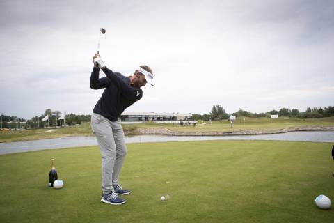04-06-2019 - Badhoevedorp - Kickoff 100th Edition of the KLM (Royal Dutch Airlines) Dutch Open Golf. Double Dutch Open golf champion Joost Luiten at the new logo of the upcoming championship. Credit: Leo Vogelzang Hollandse Hoogte  Copyright: xHollandsexHoogtex xLeoxVogelzangx x90462772x