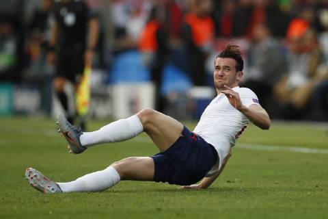 Ben Chilwell of England looks in distress as he crashes to the ground during the UEFA Nations League match at D. Afonso Henriques Stadium, Guimaraes. Picture date: 6th June 2019. Picture credit should read: David Klein Sportimage EDITORIAL USE ONLY. No use with unauthorised audio, video, data, fixture lists, club league logos or live services. Online in-match use limited to 120 images, no video emulation. No use in betting, games or single club league player publications. SPI-0093-0070