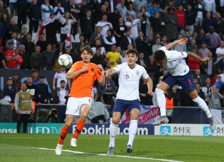 Netherlands v England UEFA Nations League Semi-Final Jadon Sancho of England has a leader header on goal but see his effort saved during the UEFA Nations League Semi-Final match at Estadio D. Afonso Henrique, Guimaraes Content Not Available For UK Newspapers Copyright: xPaulxChestertonx FIL-13327-0075