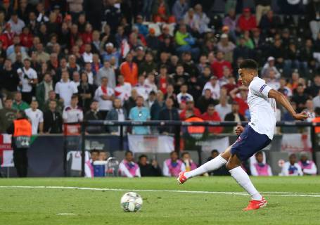 Netherlands v England UEFA Nations League Semi-Final Jessie Lingard of England scores what he thinks is their second goal only for it to be ruled offside during the UEFA Nations League Semi-Final match at Estadio D. Afonso Henrique, Guimaraes Content Not Available For UK Newspapers Copyright: xPaulxChestertonx FIL-13327-0112