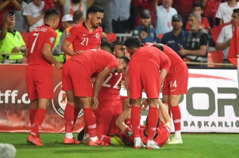 Fußball, EM Quali, Türkei - Frankreich Turkey™s Kaan Ayhan celebrates his goal during Euro 2020 group H qualifying soccer match between Turkey and France at the Konya City Stadium in Konya, Turkey, June 8, 2019.  Copyright: AbdurrahmanxAntakyali 16395181