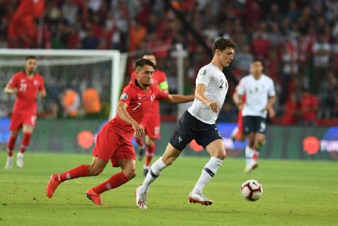 France™s Benjamin Pavard and Turkey™s Cengiz Under during Euro 2020 group H qualifying soccer match between Turkey and France at the Konya City Stadium in Konya, Turkey, June 8, 2019.  Copyright: AbdurrahmanxAntakyali 16395221