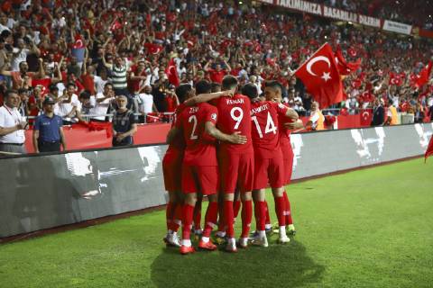 Turkey™s Kaan Ayhan celebrate his goal with his team mates during Euro 2020 group H qualifying soccer match between Turkey and France at the Konya City Stadium in Konya, Turkey, June 8, 2019.  Copyright: AlpxErenxKaya 16395244