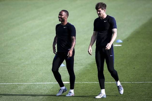June 8, 2019 - Guimaraes, Portugal - Raheem Sterling of England and Manchester City FC and John Stones of England and Manchester City FC during the training session at Complexo Vitoria Clube in Guimaraes, Portugal, 8 June 2019 ahead of the UEFA Nations League 3rd place football match Switzerland vs England. England Training Session - UEFA Nations League Final  - ZUMAn230 20190608_zaa_n230_601 Copyright: xFilipexAmorimx