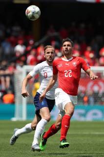 June 9, 2019 - Guimaraes, Portugal - Switzerland s defender Fabian Schar (R ) vies with Harry Kane of England during the UEFA Nations League Third-place football match between Switzerland and England, at the Dom Afonso Henriques stadium in Guimaraes, Portugal, on June 9, 2019. Switzerland vs England - UEFA Nations League Third-place match - ZUMAn230 20190609_zaa_n230_068 Copyright: xPedroxFiuzax