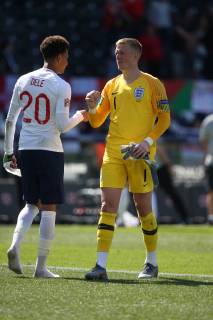Switzerland v England UEFA Nations League 3rd Place Play-off Jordan Pickford of England celebrates victory at the end of the UEFA Nations League 3rd Place Play-off match at Estadio D. Afonso Henrique, Guimaraes Content Not Available For UK Newspapers Copyright: xPaulxChestertonx FIL-13338-0049