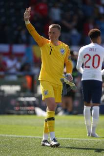 Switzerland v England UEFA Nations League 3rd Place Play-off Jordan Pickford of England celebrates victory at the end of the UEFA Nations League 3rd Place Play-off match at Estadio D. Afonso Henrique, Guimaraes Content Not Available For UK Newspapers Copyright: xPaulxChestertonx FIL-13338-0051