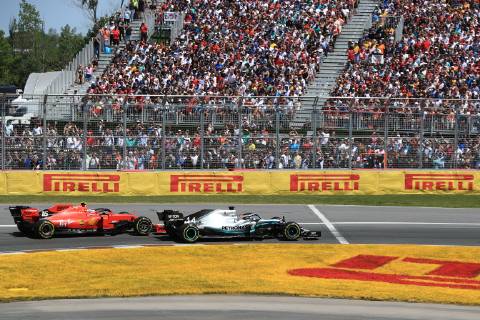 9th June 2019, Circuit Gilles Villeneuve, Montreal, Quebec, Canada; Formula 1 Grand Prix of Canada, Race day; Mercedes AMG Petronas Motorsport, Lewis Hamilton cements 2nd place over the charging Scuderia Ferrari, Charles Leclerc  ActionPlus12142826 Octane