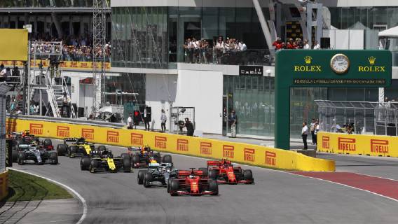 Motorsports: FIA Formula One World Championship, WM, Weltmeisterschaft 2019, Grand Prix of Canada, Start, 5 Sebastian Vettel (GER, Scuderia Ferrari Mission Winnow), 44 Lewis Hamilton (GBR, Mercedes AMG Petronas Motorsport), 16 Charles Leclerc (MCO, Scuderia Ferrari Mission Winnow), Montreal Canada