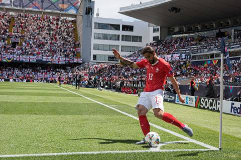 Guimaraes, Portugal, 09 06 2019, UEFA Nations League, 3rd place, Switzerland England, Ricardo Rodriguez Switzerland controls the ball Defodi 09 531 002641 Defodi-531