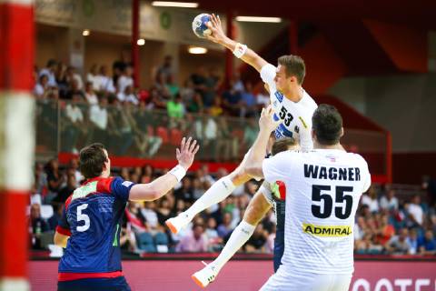 HANDBALL - EHF EC, AUT vs NOR KLAGENFURT,AUSTRIA,13.JUN.19 - HANDBALL - EHF EURO Cup, international match, Länderspiel, Nationalmannschaft Austria vs Norway. Image shows Nikola Bilyk (AUT). GEPAxpictures xDanielxGoetzhaber